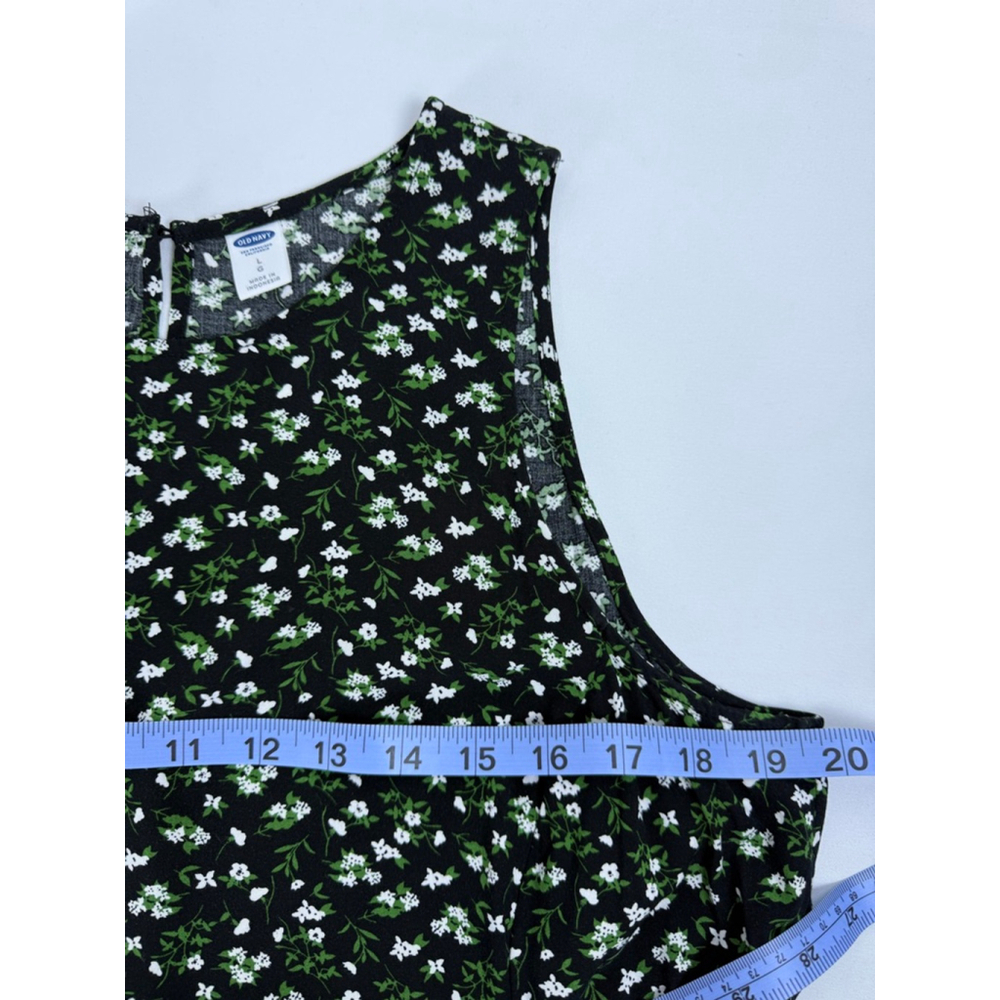 Women's Old Navy Black White Green Floral Mini Dress Size L $5 w/$25 purchase - Picture 9 of 9